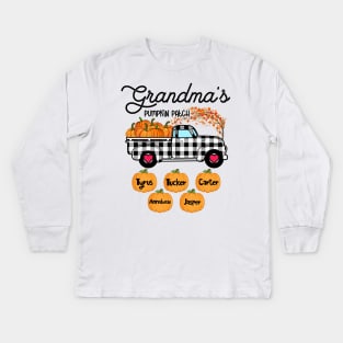 Grandma's Pumpkin Patch Truck Art, Happy Halloween Shirt, Fall Shirt, Grandma Birthday Gift, Personalized Kids Long Sleeve T-Shirt